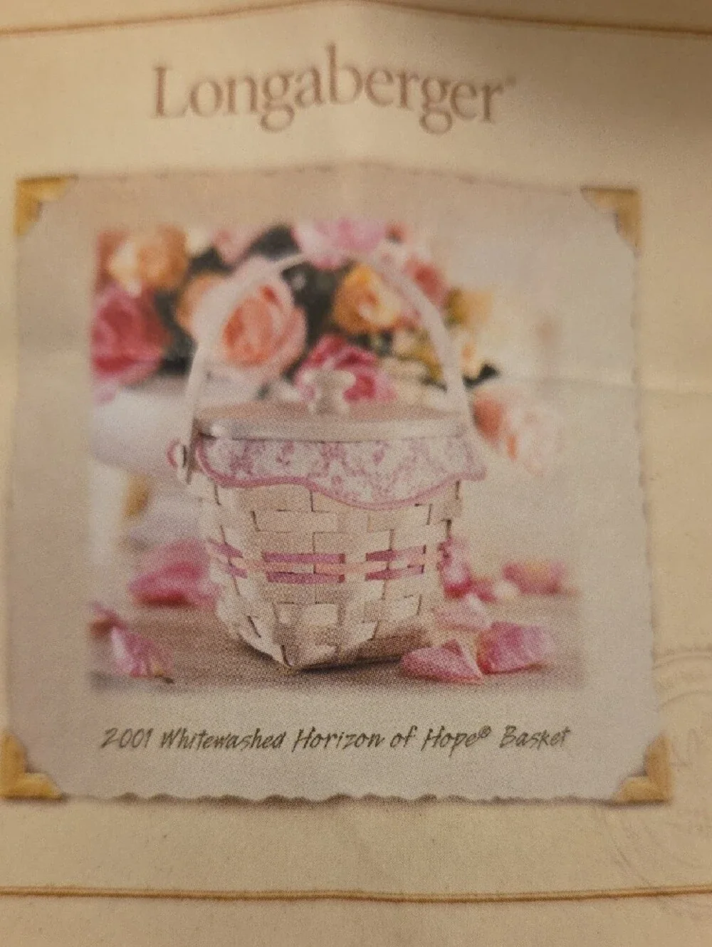 Pink Trim Woven Basket with 'Hope' Charm Longaberger